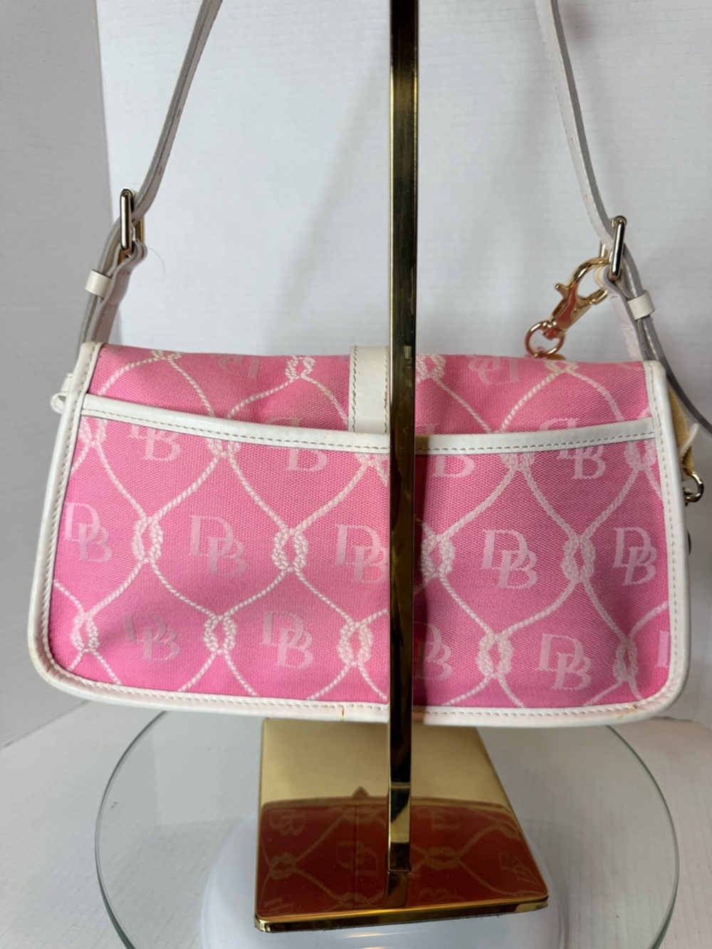Dooney & Bourke Pink Canvas Monogram Shoulder Bag with White Trim - Picture 5 of 13